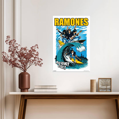 The Ramones Rockaway Beach | Cartoon Style Music Poster | Vintage Punk Rock Art - Music Poster
