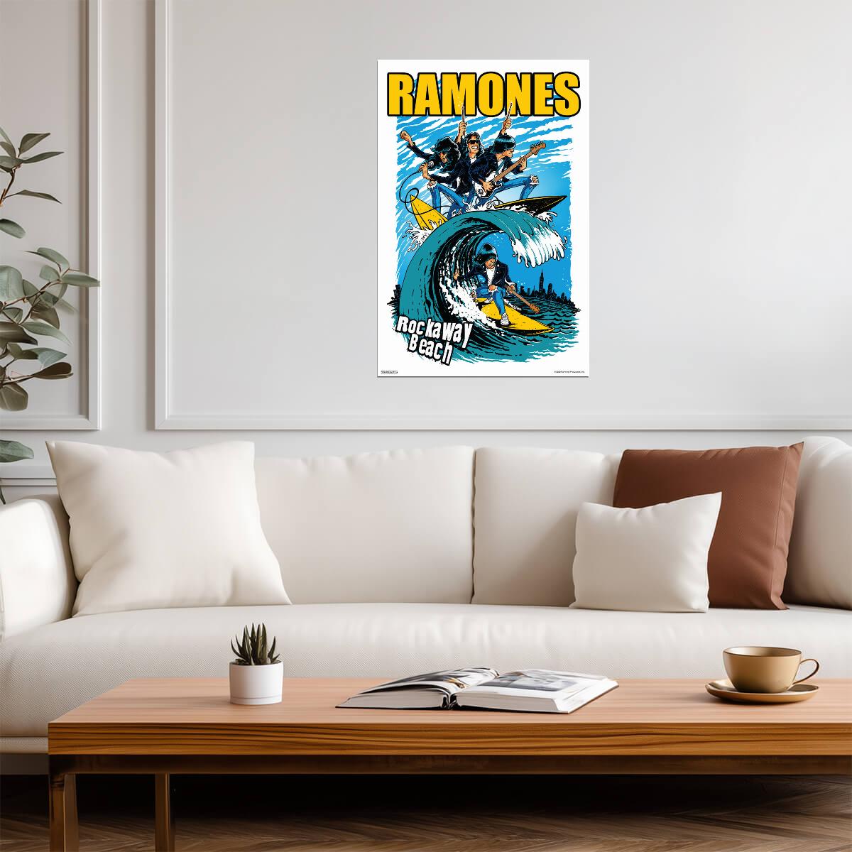 The Ramones Rockaway Beach | Cartoon Style Music Poster | Vintage Punk Rock Art - Music Poster