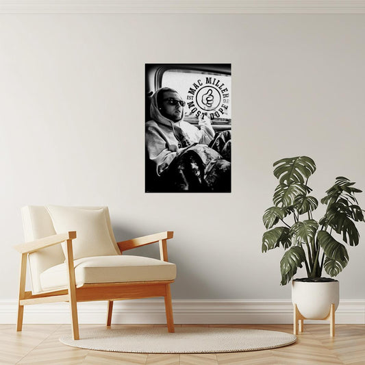 Mac Miller Poster | Hip Hop Wall Art | Black and White Music Print