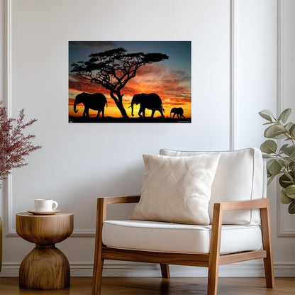 Elephants at an African Sunset | Wildlife Photography Print | Safari Wall Art Poster - Photography Poster