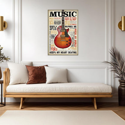 Music Themed Word Cloud Guitar | Inspirational Typography Poster | Music Lover Wall Art - Music Poster
