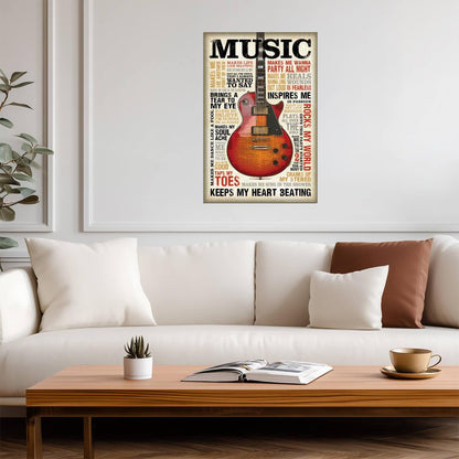 Music Themed Word Cloud Guitar | Inspirational Typography Poster | Music Lover Wall Art - Music Poster