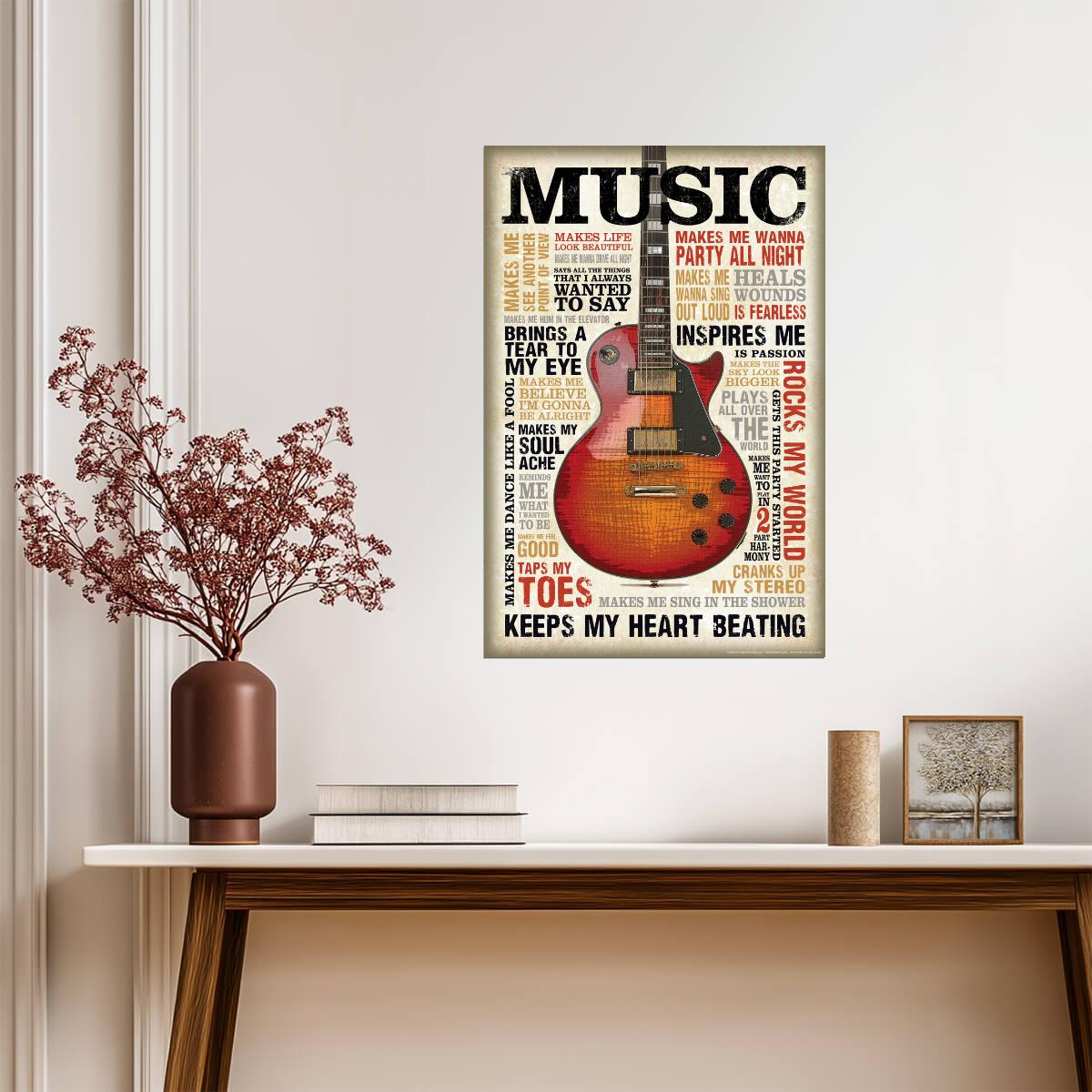 Music Themed Word Cloud Guitar | Inspirational Typography Poster | Music Lover Wall Art - Music Poster