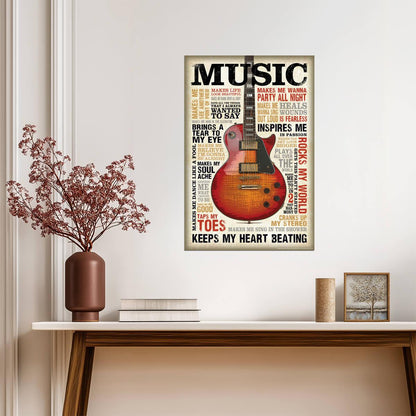 Music Themed Word Cloud Guitar | Inspirational Typography Poster | Music Lover Wall Art - Music Poster
