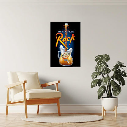 Beer Rock Guitar Poster | Music and Drinks Art | Man Cave Wall Decor