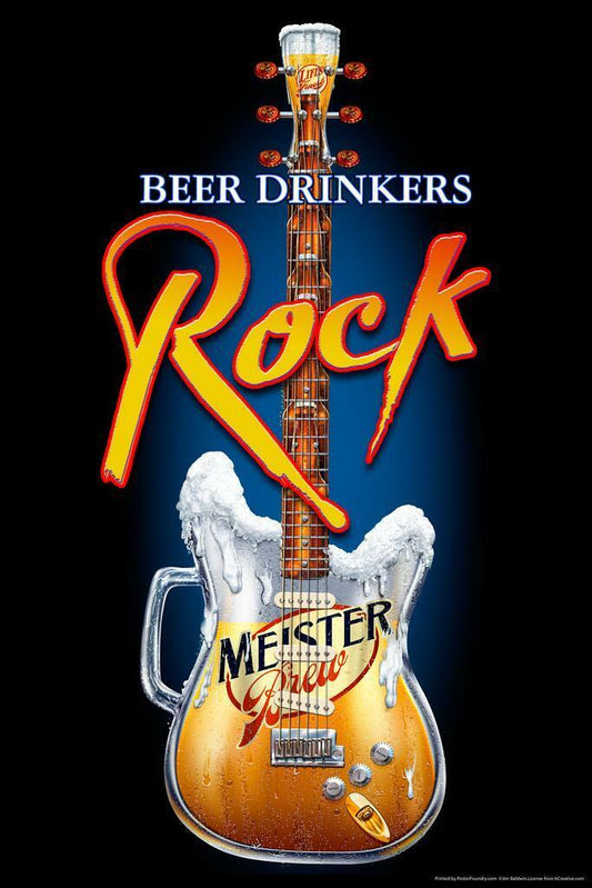 Beer Rock Guitar Poster | Music and Drinks Art | Man Cave Wall Decor