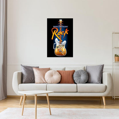 Beer Rock Guitar Poster | Music and Drinks Art | Man Cave Wall Decor