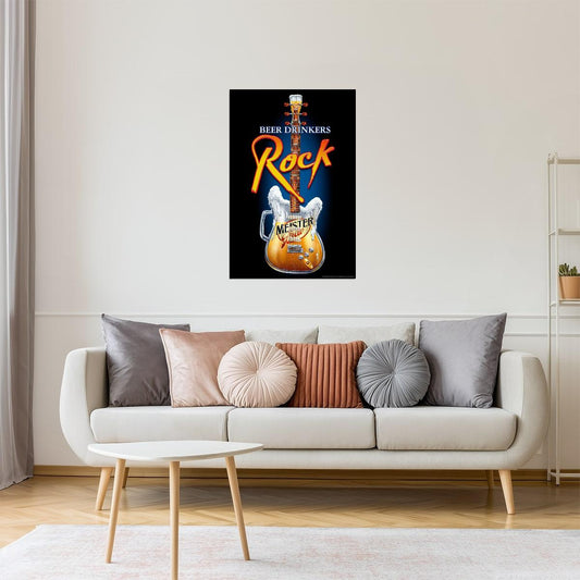 Beer Rock Guitar Poster | Music and Drinks Art | Man Cave Wall Decor