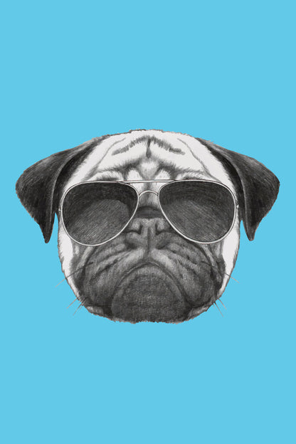Cool Pug with Sunglasses | Modern Graphic Art | Illustrated Dog Poster - Graphic & Art Poster