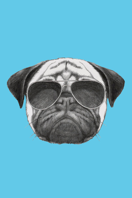 Cool Pug with Sunglasses | Modern Graphic Art | Illustrated Dog Poster - Graphic & Art Poster