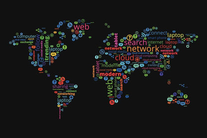 World Map | Communication and Technology Concept Map Poster