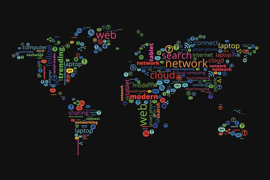 World Map | Communication and Technology Concept Map Poster