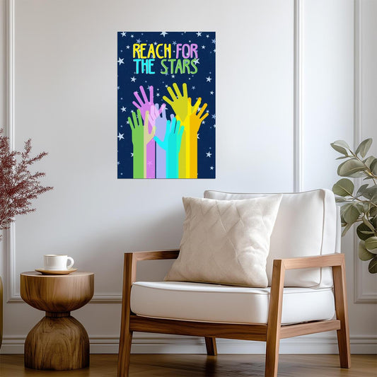 "Reach For The Stars" | Inspirational Classroom Poster | Motivational Kids Wall Art - Type & Quotes Poster