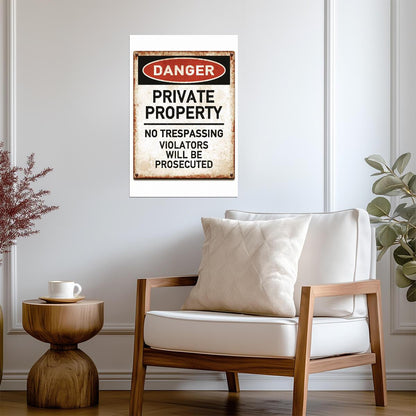 "Danger: Private Property No Trespassing" | Warning Sign Poster | Security Wall Art - Type & Quotes Poster
