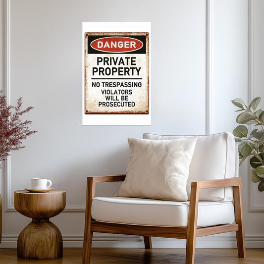 "Danger: Private Property No Trespassing" | Warning Sign Poster | Security Wall Art - Type & Quotes Poster