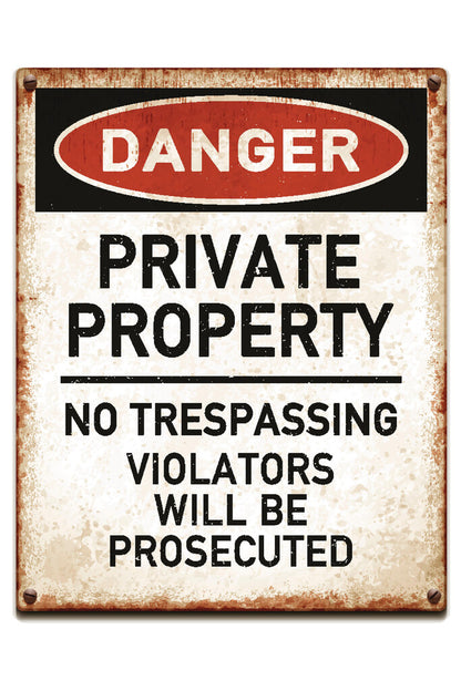 "Danger: Private Property No Trespassing" | Warning Sign Poster | Security Wall Art - Type & Quotes Poster
