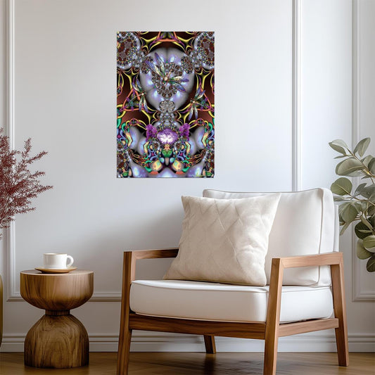 Psychedelic Dragonfly Mandala | Abstract Fractal Art | Colorful Trippy Poster - Graphic & Art Poster