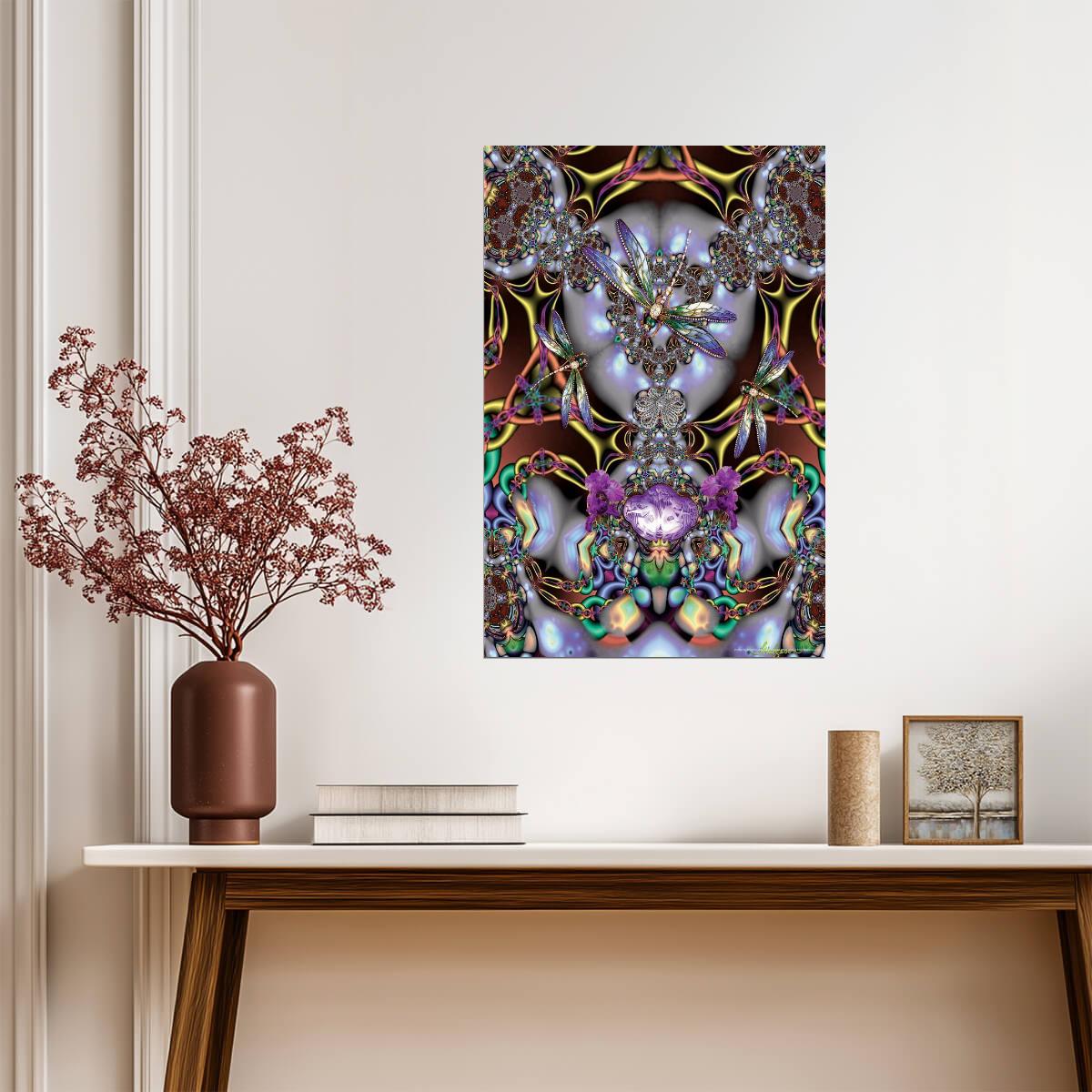 Psychedelic Dragonfly Mandala | Abstract Fractal Art | Colorful Trippy Poster - Graphic & Art Poster