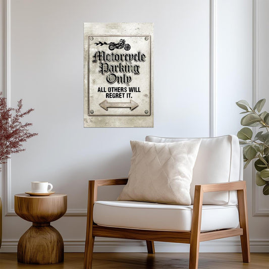 "Motorcycle Parking Only" | Funny Biker Sign | Garage or Man Cave Poster - Type & Quotes Poster