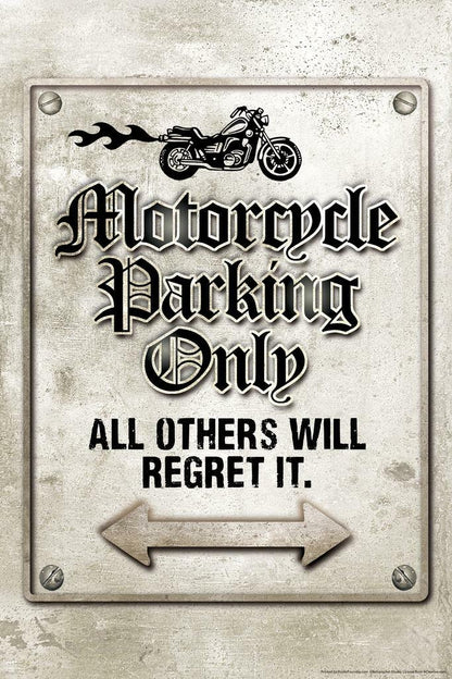 "Motorcycle Parking Only" | Funny Biker Sign | Garage or Man Cave Poster - Type & Quotes Poster