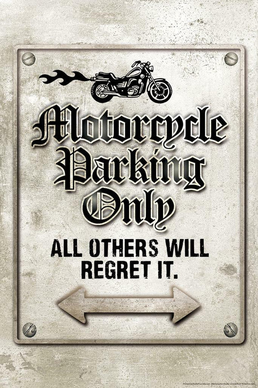 "Motorcycle Parking Only" | Funny Biker Sign | Garage or Man Cave Poster - Type & Quotes Poster