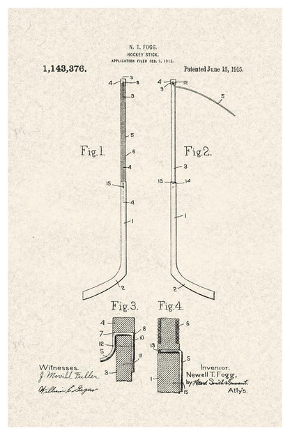 Hockey Stick Patent Print | 1915 Diagram Poster | Vintage Sports Blueprint - Vintage & Retro Poster