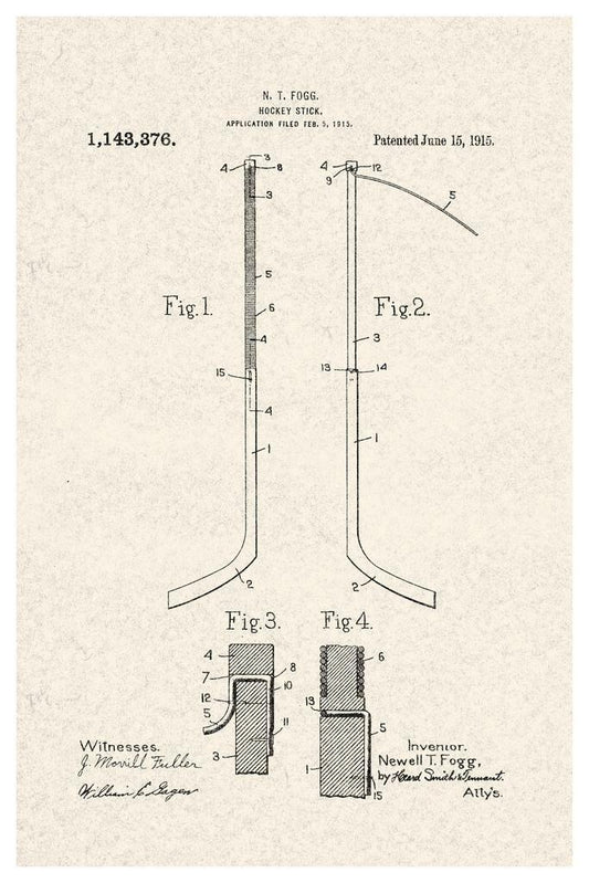 Hockey Stick Patent Print | 1915 Diagram Poster | Vintage Sports Blueprint - Vintage & Retro Poster