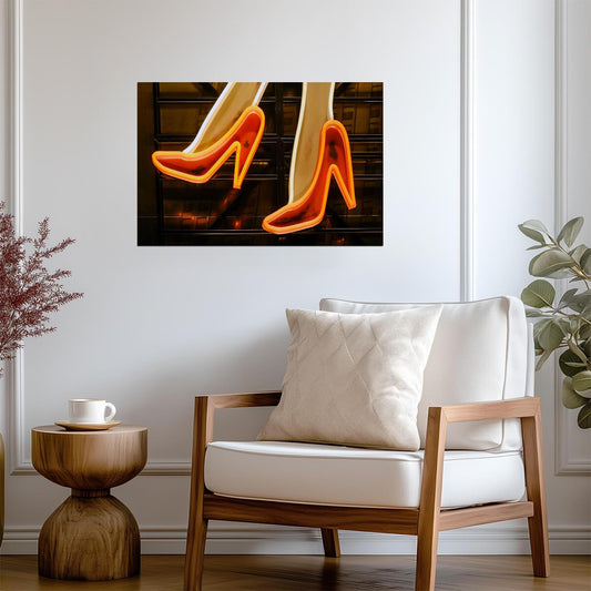 Red High Heels Neon Sign Photo | Vintage Americana Decor | Retro Bar Art Poster - Photography Poster