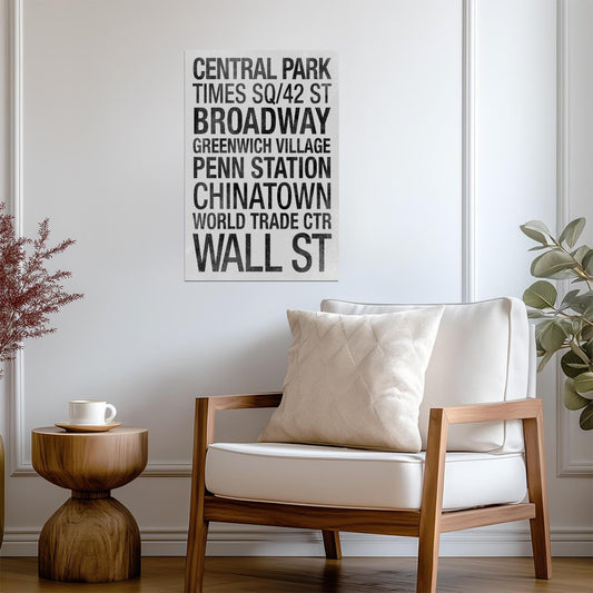 NYC Subway Sign Typography | New York City Stations | Minimalist Black and White Poster - Type & Quotes Poster