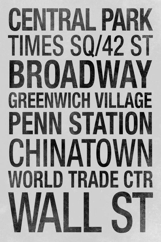 NYC Subway Sign Typography | New York City Stations | Minimalist Black and White Poster - Type & Quotes Poster