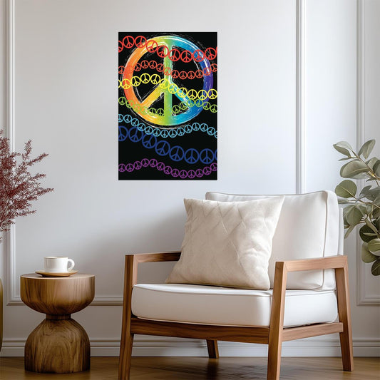 Colorful Peace Symbol | Abstract Hippie Art | Psychedelic Rainbow Poster - Graphic & Art Poster