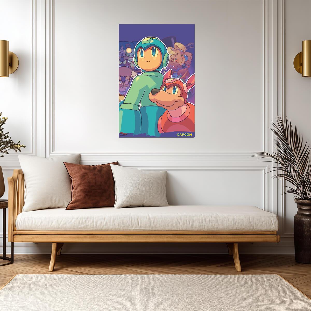 Mega Man with Rush the Dog | Retro Video Game Poster - Video Games Poster