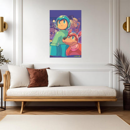 Mega Man with Rush the Dog | Retro Video Game Poster - Video Games Poster