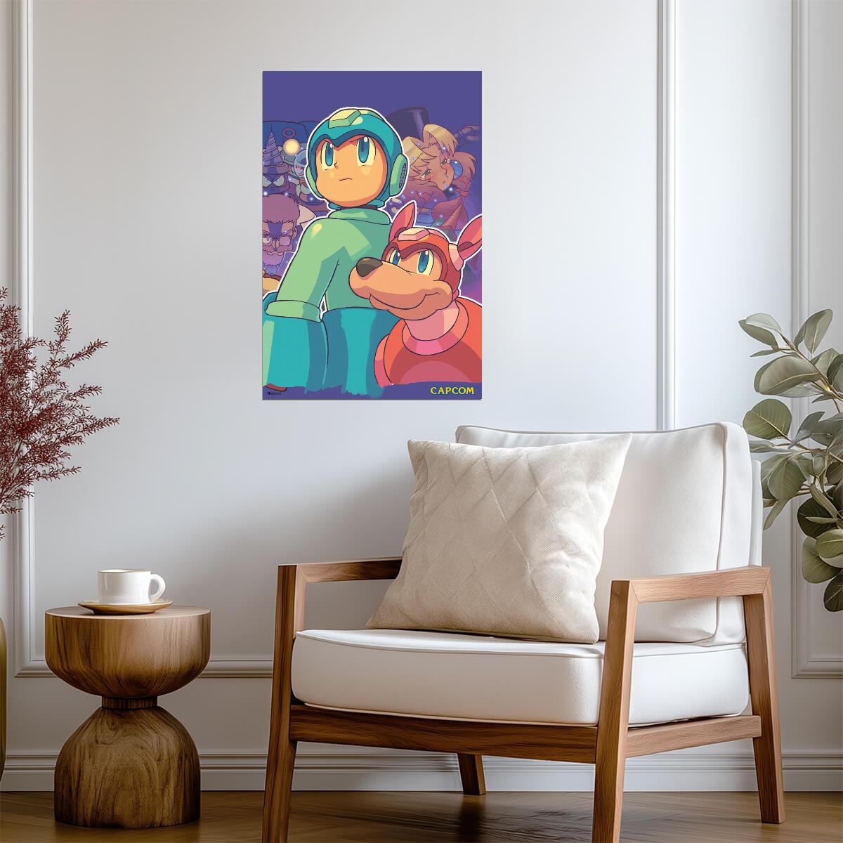 Mega Man with Rush the Dog | Retro Video Game Poster - Video Games Poster