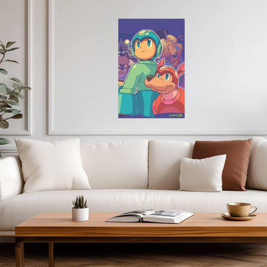 Mega Man with Rush the Dog | Retro Video Game Poster - Video Games Poster