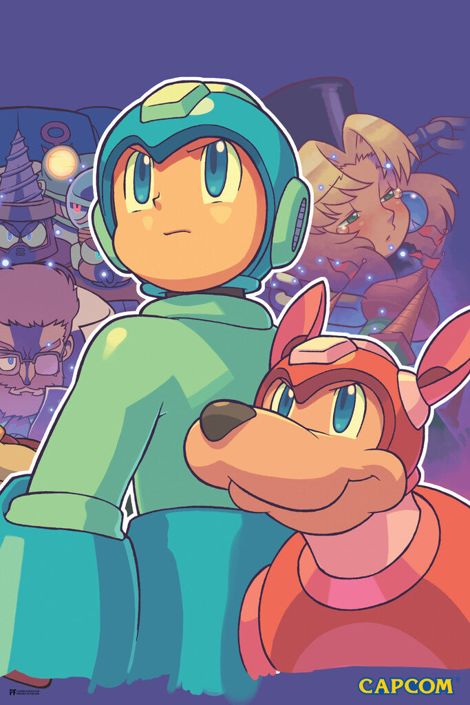 Mega Man with Rush the Dog | Retro Video Game Poster - Video Games Poster