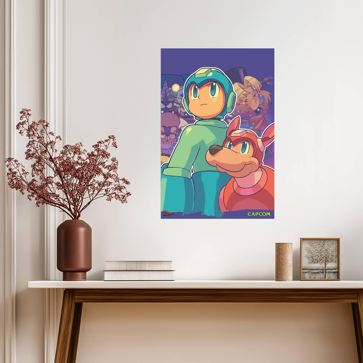 Mega Man with Rush the Dog | Retro Video Game Poster - Video Games Poster