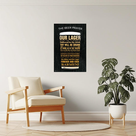The Beer Prayer Our Lager Poster | Funny Drinking Humor | Man Cave Wall Art