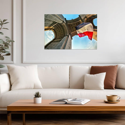 Arc De Triomphe Under the French Flag | Paris Landmark Photography | Cityscape Poster - Photography Poster