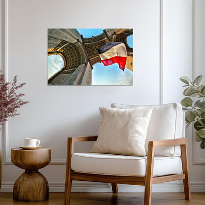 Arc De Triomphe Under the French Flag | Paris Landmark Photography | Cityscape Poster - Photography Poster