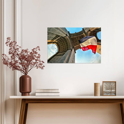 Arc De Triomphe Under the French Flag | Paris Landmark Photography | Cityscape Poster - Photography Poster