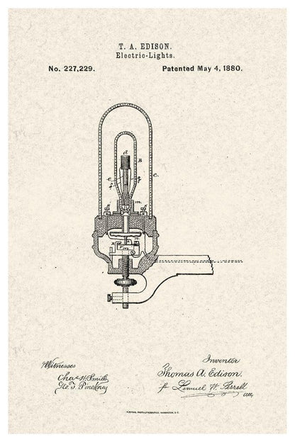 Thomas Edison Electric Light Bulb Patent | 1880 Diagram Poster | Inventor Wall Art - Vintage & Retro Poster