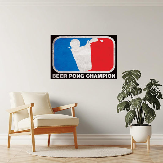 Beer Pong Champion Poster | Funny Drinking Game Art | Man Cave Decor