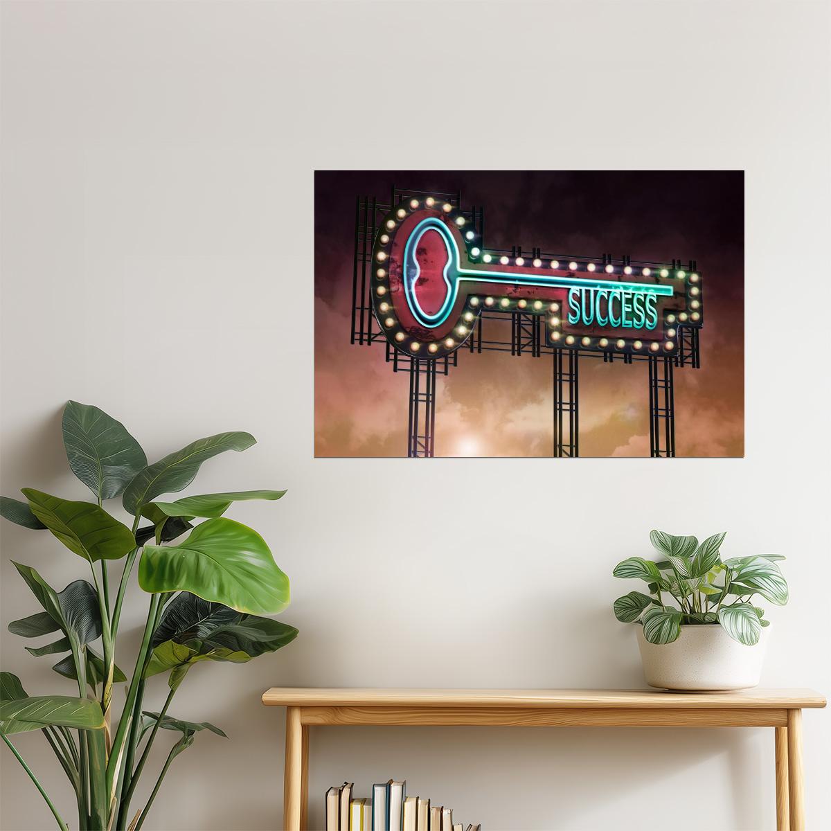 Key to Success | Neon Lights Billboard Motivational Poster