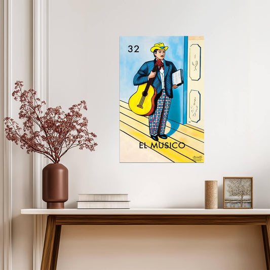 El Musico Loteria Card | Mexican Bingo Game Poster | Vintage Style Wall Art - Music Poster