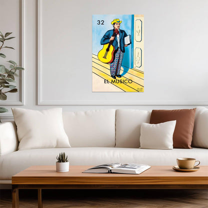 El Musico Loteria Card | Mexican Bingo Game Poster | Vintage Style Wall Art - Music Poster