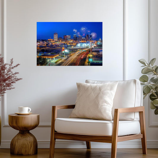 Fireworks Over Nashville Tennessee | City Skyline Photography | Celebration Poster - Photography Poster
