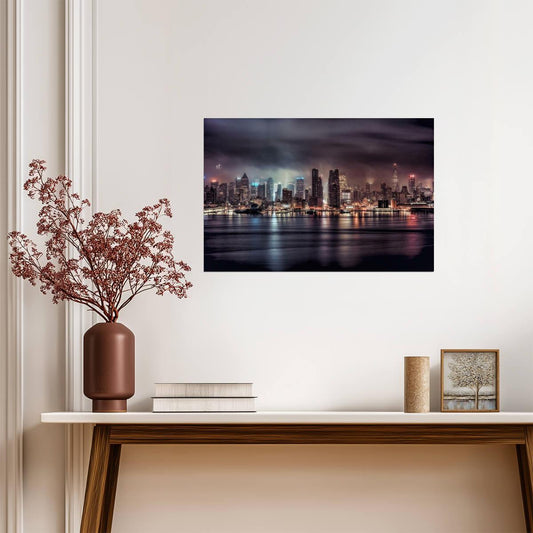 Stormy New York City Skyline at Night | "Gotham" Cityscape Photography | Moody Wall Art Poster - Photography Poster