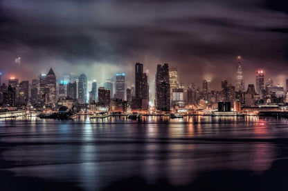Stormy New York City Skyline at Night | "Gotham" Cityscape Photography | Moody Wall Art Poster - Photography Poster