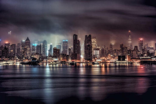 Stormy New York City Skyline at Night | "Gotham" Cityscape Photography | Moody Wall Art Poster - Photography Poster